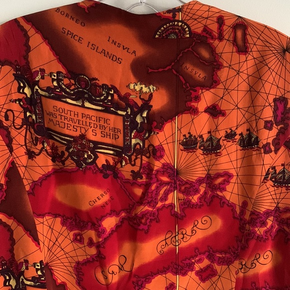 Anne Pinkerton | Travel Map Sleeveless Button Down Vest | burnt orange - Picture 3 of 13